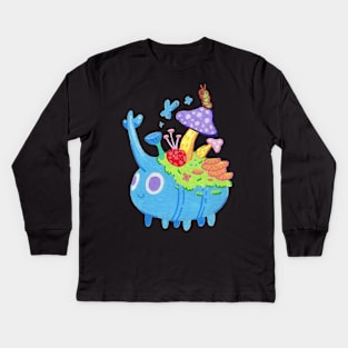 Blue Rhino Beetle with Mushrooms in Acrylic Kids Long Sleeve T-Shirt